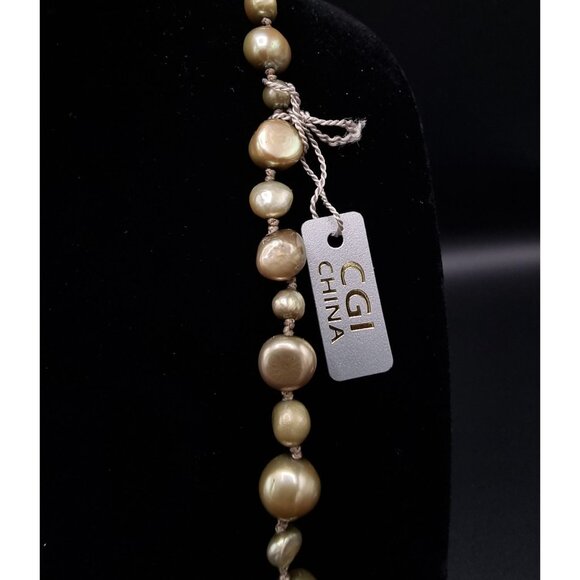 CGI Freshwater Pearl Long Necklace Gold Tone Elegant Jewelry - Picture 5 of 6